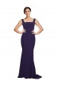 Square Neck Stretch Crepe Dark Navy Sweep Train Prom Dress Canada Shop