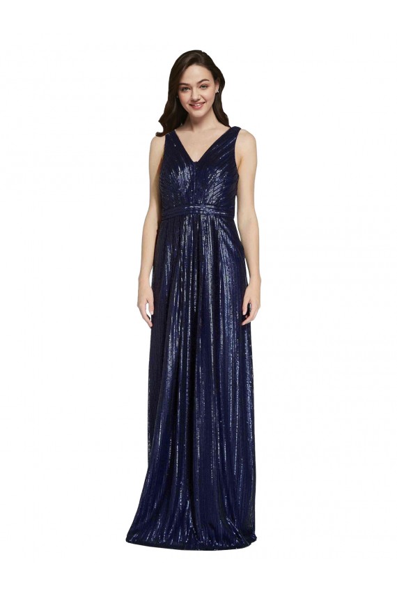 V-Back V-Neck Sequin Dark Navy Long Prom Dress Canada Shop
