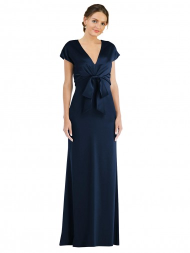Keyhole Back Off the Shoulder Stretch Crepe Dark Navy Cap Sleeves Long Prom Dress Canada Shop