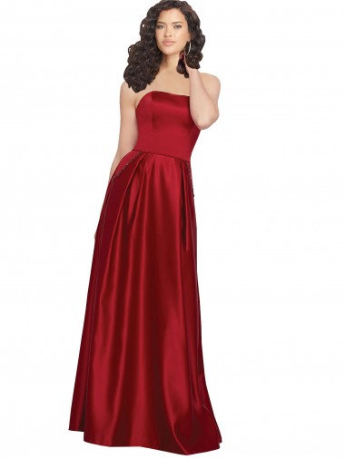 Strapless Satin Dark Red Long Prom Dress Canada Shop