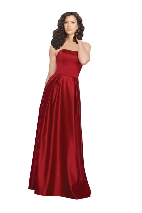Strapless Satin Dark Red Long Prom Dress Canada Shop