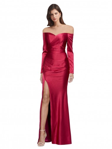 Sweetheart Stretch Satin Dark Red Long Prom Dress Canada Shop