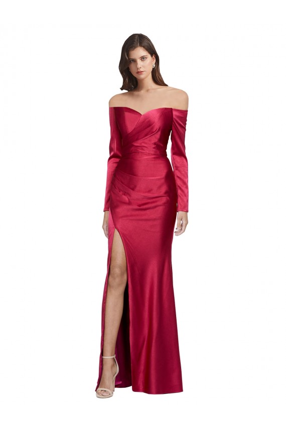 Sweetheart Stretch Satin Dark Red Long Prom Dress Canada Shop