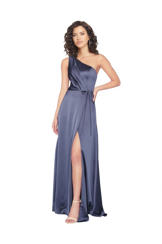 One Shoulder Silky Satin Dusk Long Prom Dress Canada Shop