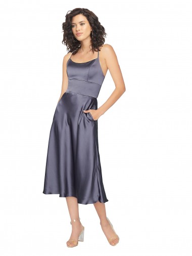 Keyhole Back Scoop Neck Silky Satin Dusk Midi Length Prom Dress Canada Shop
