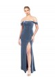 Strapless Stretch Velvet Dusty Blue Long A-Line Prom Dress Canada Shop