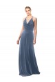 Keyhole Back Spaghetti Straps Stretch Velvet Dusty Blue Long Prom Dress Canada Shop