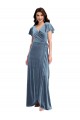 V-Neck Stretch Velvet Dusty Blue Long Prom Dress Canada Shop