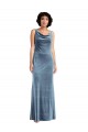 V-Back Cowl Neck Stretch Velvet Dusty Blue Long Prom Dress Canada Shop