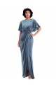 Open Back Stretch Velvet Dusty Blue Long Prom Dress Canada Shop