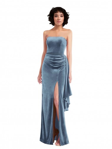 Low Back Strapless Stretch Velvet Dusty Blue Long Prom Dress Canada Shop