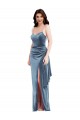 Low Back Spaghetti Straps Stretch Velvet Dusty Blue Long Prom Dress Canada Shop