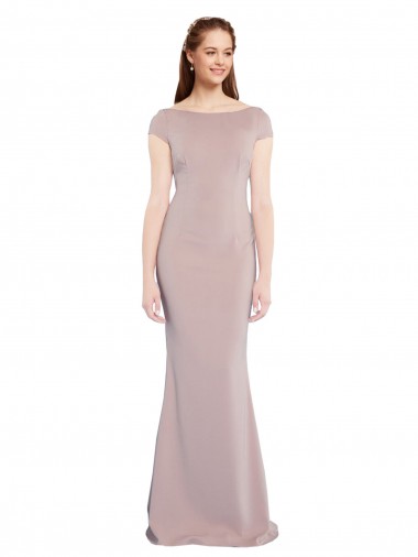 Tie Back Boat Neck Stretch Crepe Dusty Pink Long Prom Dress Canada Shop