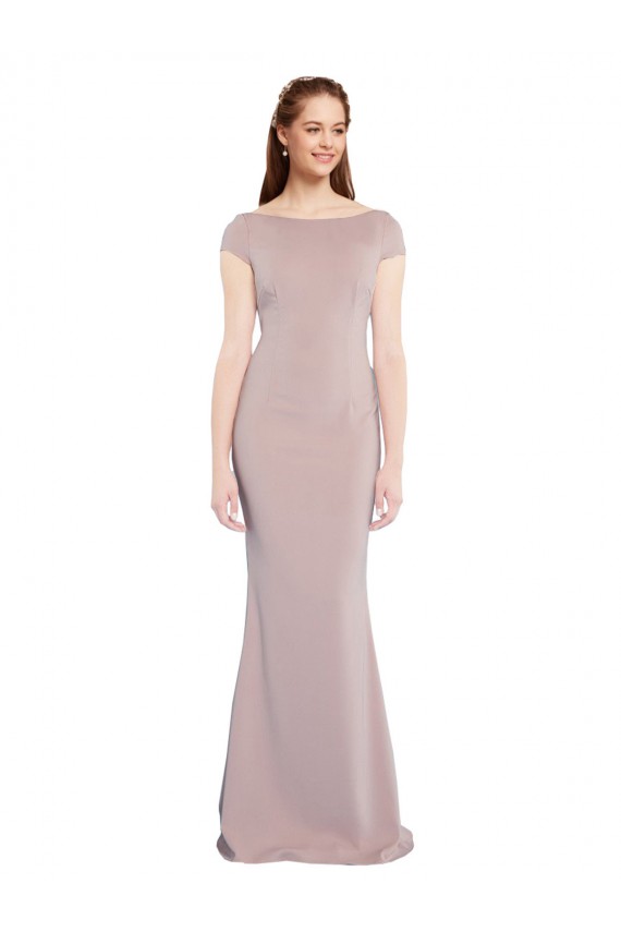 Tie Back Boat Neck Stretch Crepe Dusty Pink Long Prom Dress Canada Shop
