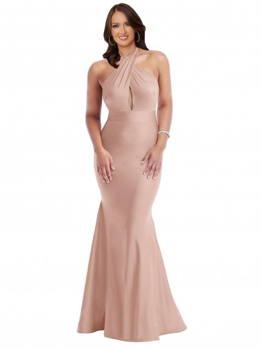Open Back Halter Neck Silky Satin Dusty Pink Long Plus Size Prom Dress Canada Shop