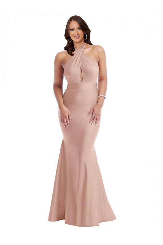 Open Back Halter Neck Silky Satin Dusty Pink Long Plus Size Prom Dress Canada Shop