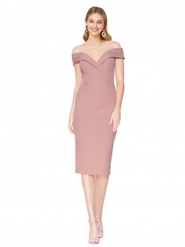 Off the Shoulder Stretch Crepe Dusty Pink Knee Length Prom Dress Canada Shop