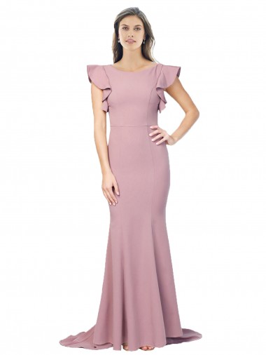 V-Back Round Neck Stretch Crepe Dusty Pink Sweep Train Prom Dress Canada Shop