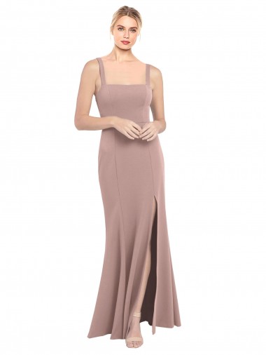 Square Neck Stretch Crepe Dusty Pink Long Prom Dress Canada Shop