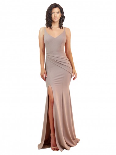 Low Back V-Neck Stretch Crepe Dusty Pink Long Sexy Prom Dress Canada Shop