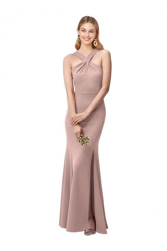 Open Back Halter Neck Stretch Crepe Dusty Pink Long Prom Dress Canada Shop