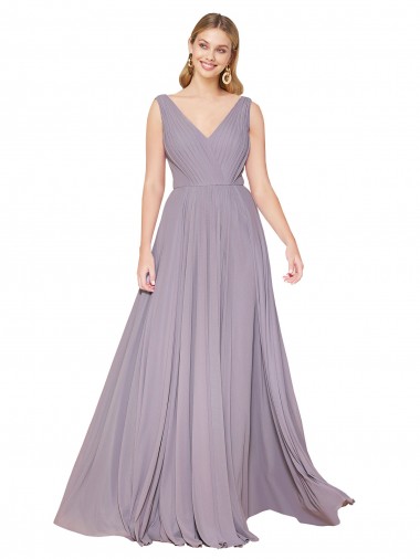 V-Back V-Neck Soft Chiffon Dusty Rose Long Prom Dress Canada Shop