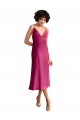 Low Back V-Neck Stretch Satin Fuchsia Midi Length Prom Dress Canada Shop