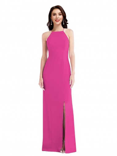 Open Back Halter Neck Stretch Crepe Fuchsia Long Prom Dress Canada Shop