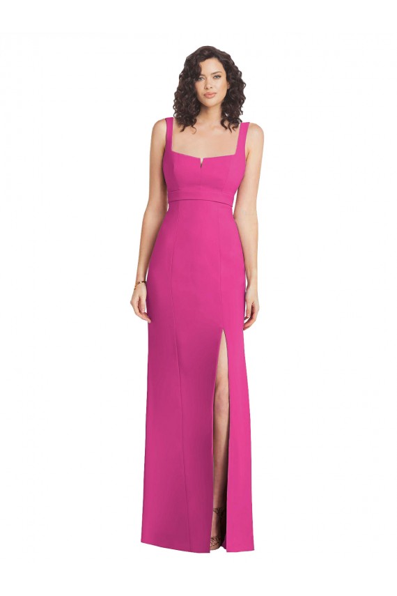 Low Back Square Neck Stretch Crepe Fuchsia Long Prom Dress Canada Shop