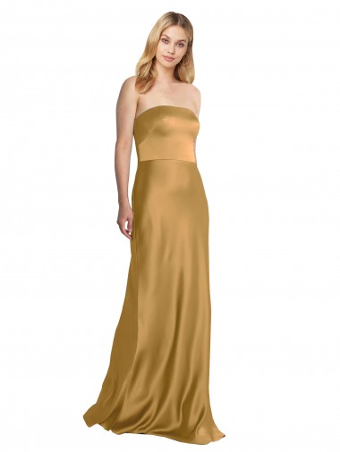 Strapless Stretch Satin Gold Long Prom Dress Canada Shop