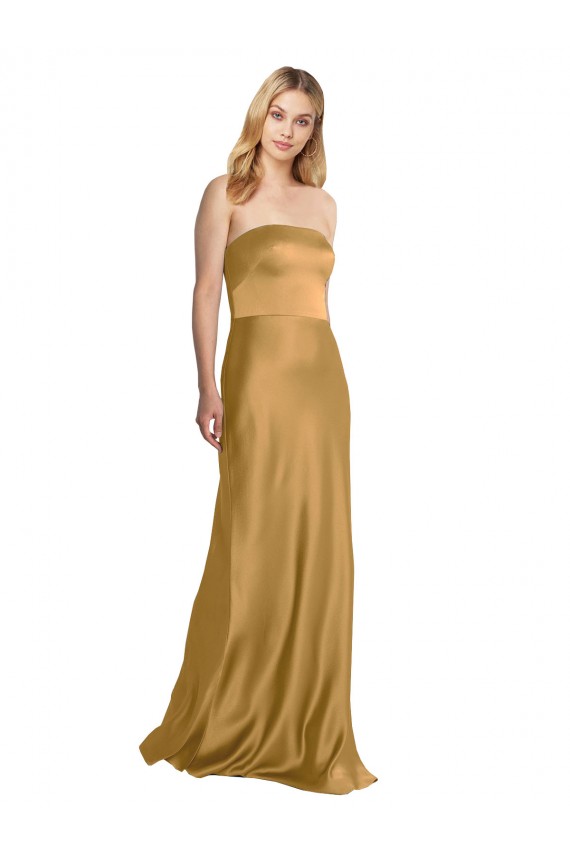 Strapless Stretch Satin Gold Long Prom Dress Canada Shop