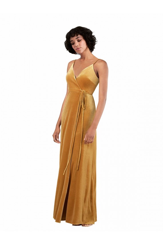 V-Neck Stretch Velvet Gold Long Column Prom Dress Canada Shop