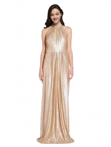 Halter Neck Sequin Gold Long Prom Dress Canada Shop