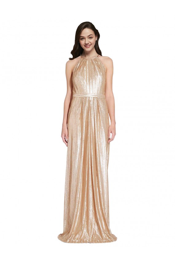 Halter Neck Sequin Gold Long Prom Dress Canada Shop