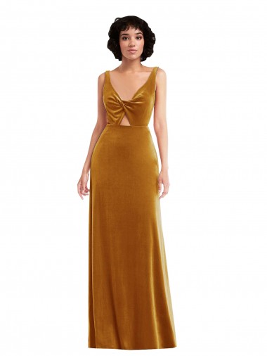 V-Back V-Neck Stretch Velvet Gold Long Prom Dress Canada Shop