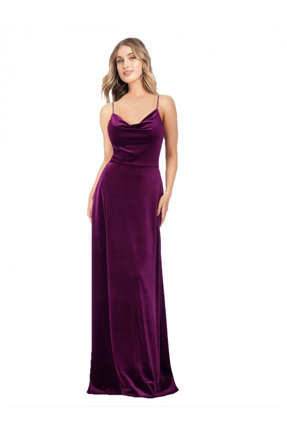 Open Back Scoop Neck Stretch Velvet Grape Long Prom Dress Canada Shop