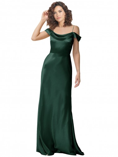 V-Back Off the Shoulder Stretch Satin Hunter Long Prom Dress Canada Shop