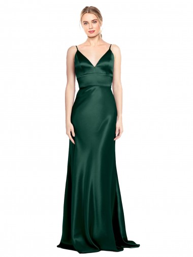 V-Back Spaghetti Straps Stretch Satin Hunter Long Prom Dress Canada Shop