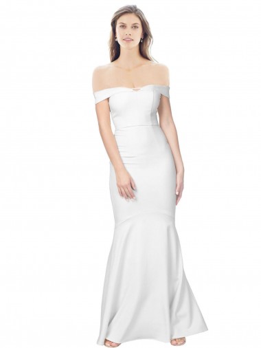 Low Back Off the Shoulder Stretch Crepe Ivory Long Prom Dress Canada Shop