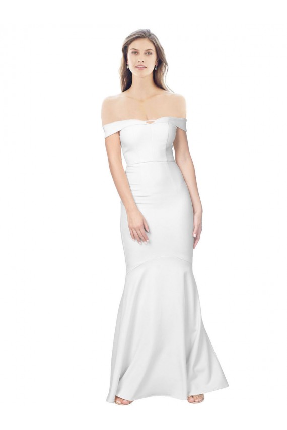 Low Back Off the Shoulder Stretch Crepe Ivory Long Prom Dress Canada Shop