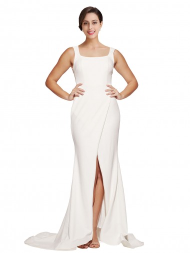 Low Back Square Neck Stretch Crepe Ivory Sweep Train Prom Dress Canada Shop