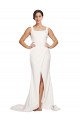 Low Back Square Neck Stretch Crepe Ivory Sweep Train Prom Dress Canada Shop