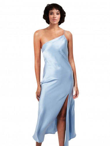One Shoulder Silky Satin Light Sky Blue Midi Length Prom Dress Canada Shop
