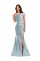 One Shoulder Silky Satin Light Sky Blue Long Prom Dress Canada Shop