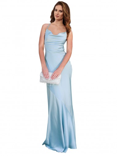 Open Back Cowl Neck Silky Satin Light Sky Blue Long Prom Dress Canada Shop