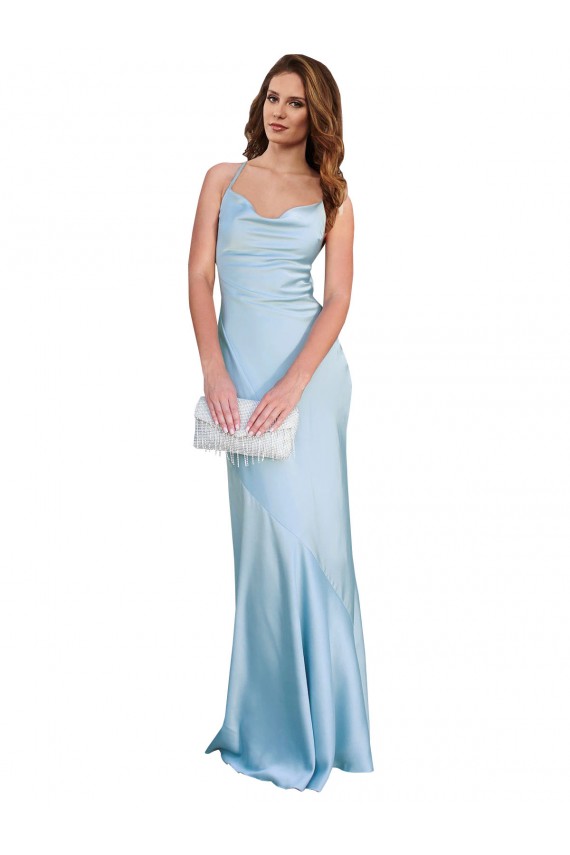 Open Back Cowl Neck Silky Satin Light Sky Blue Long Prom Dress Canada Shop