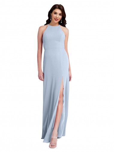 High Neck Stretch Crepe Light Sky Blue Long Sheath Prom Dress Canada Shop