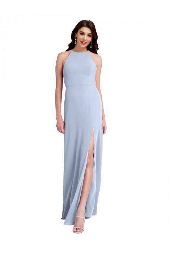 High Neck Stretch Crepe Light Sky Blue Long Sheath Prom Dress Canada Shop