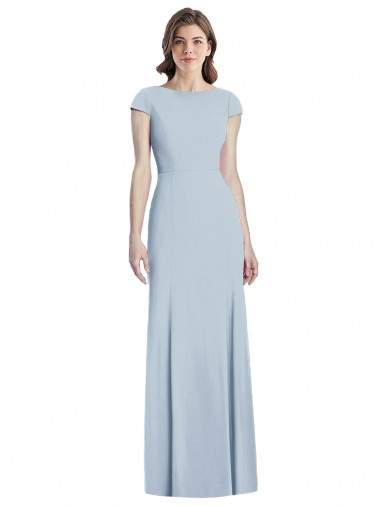 Open Back Bateau Neck Stretch Crepe Light Sky Blue Long Prom Dress Canada Shop