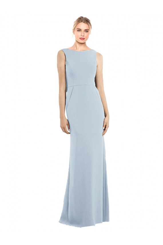 Backless Bateau Neck Stretch Crepe Light Sky Blue Long Prom Dress Canada Shop